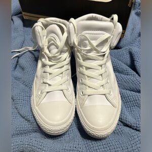 Like new all white leather Converse Hi tops